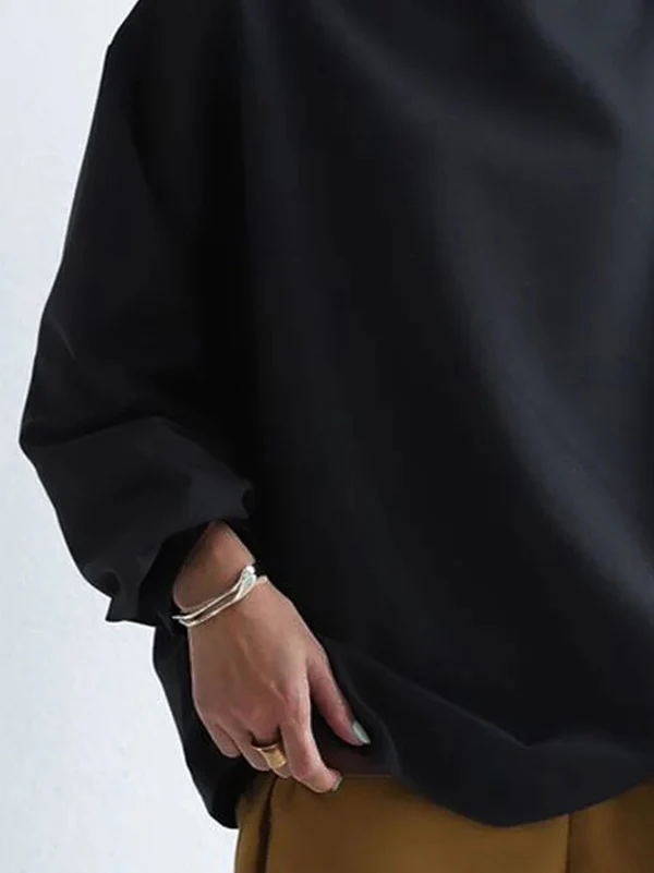 Long Sleeves Loose Solid Color High-neck Sweatershirt - Image 8