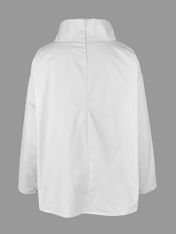 Long Sleeves Loose Solid Color High Neck T-Shirts Tops - Image 10