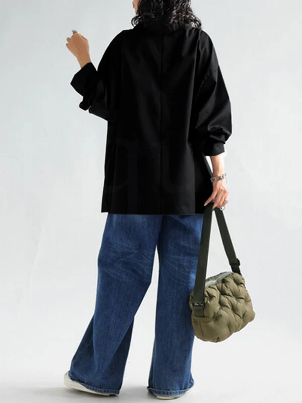 Long Sleeves Loose Solid Color High Neck T-Shirts Tops - Image 6