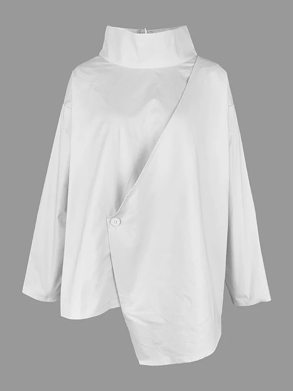 Long Sleeves Loose Solid Color High Neck T-Shirts Tops - Image 9