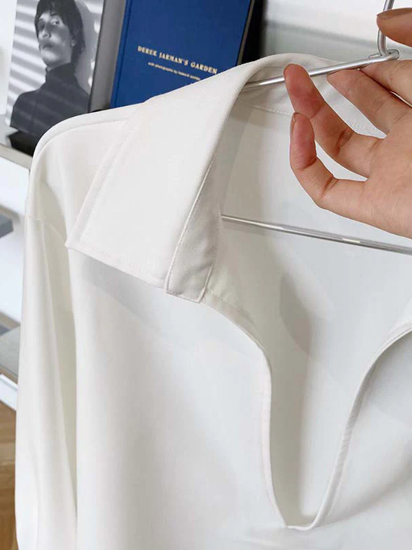 Long Sleeves Loose Solid Color Lapel Blouses - Image 18