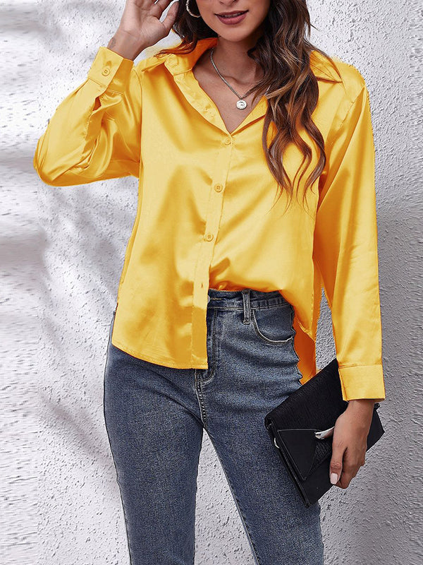 Long Sleeves Loose Solid Color Lapel Blouses - Image 17
