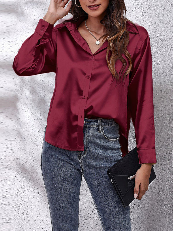 Long Sleeves Loose Solid Color Lapel Blouses - Image 18
