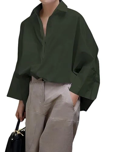 Long Sleeves Loose Solid Color Lapel Collar Blouses&Shirts Tops - Image 10