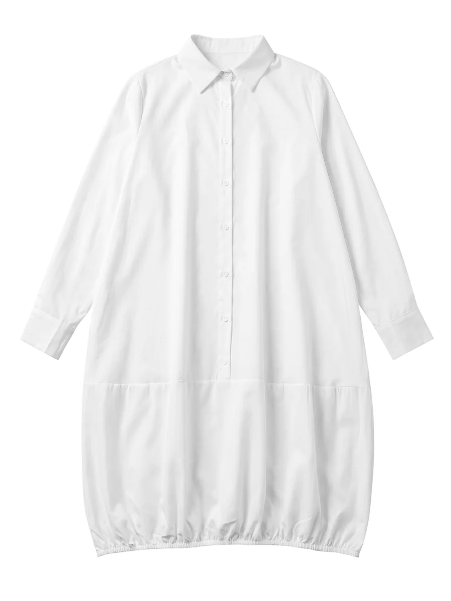 Long Sleeves Loose Solid Color Lapel Collar Midi Dresses Shirt Dress - Image 9