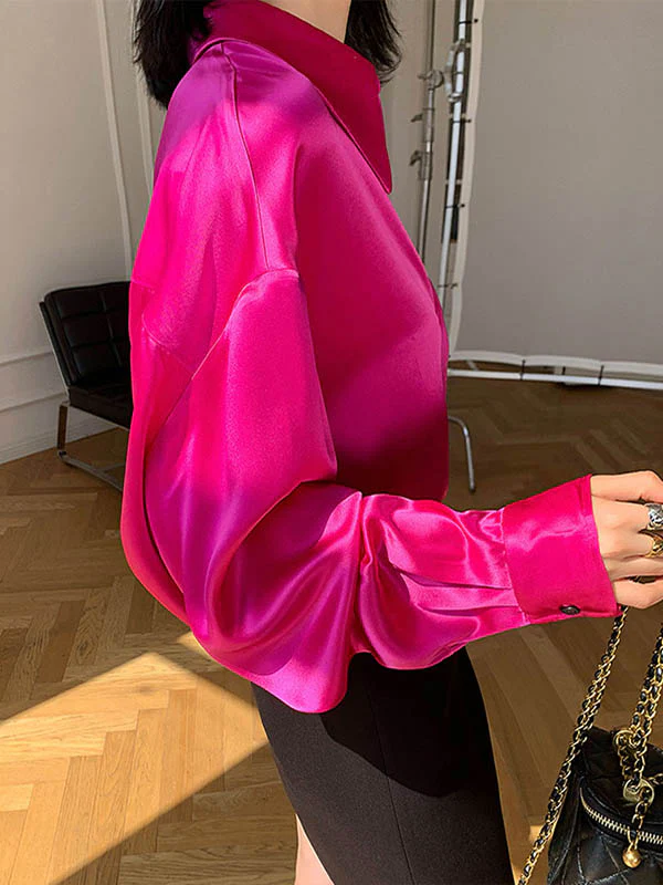 Long Sleeves Loose Solid Color Lapel Shirts Tops - Image 10