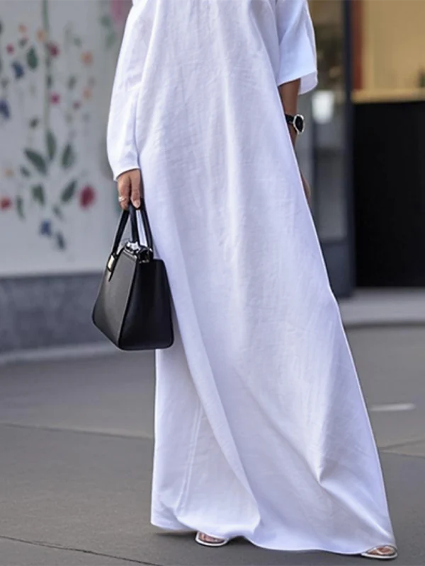 Long Sleeves Loose Solid Color One-Shoulder Maxi Dresses - Image 3