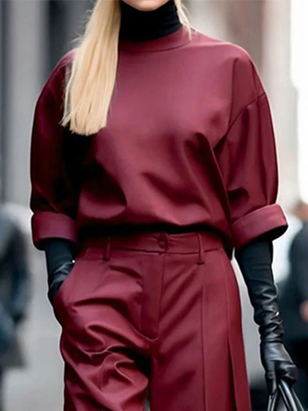 Long Sleeves Loose Solid Color Round-Neck Hoodies&Sweatshirt Tops - Image 2