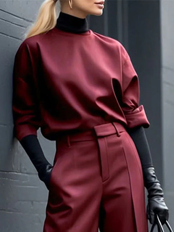 Long Sleeves Loose Solid Color Round-Neck Hoodies&Sweatshirt Tops - Image 3