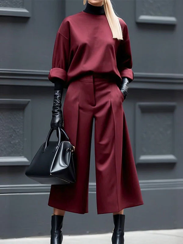 Long Sleeves Loose Solid Color Round-Neck Hoodies&Sweatshirt Tops - Image 4