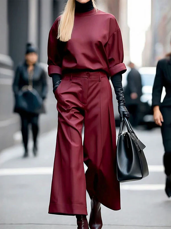 Long Sleeves Loose Solid Color Round-Neck Hoodies&Sweatshirt Tops - Image 5