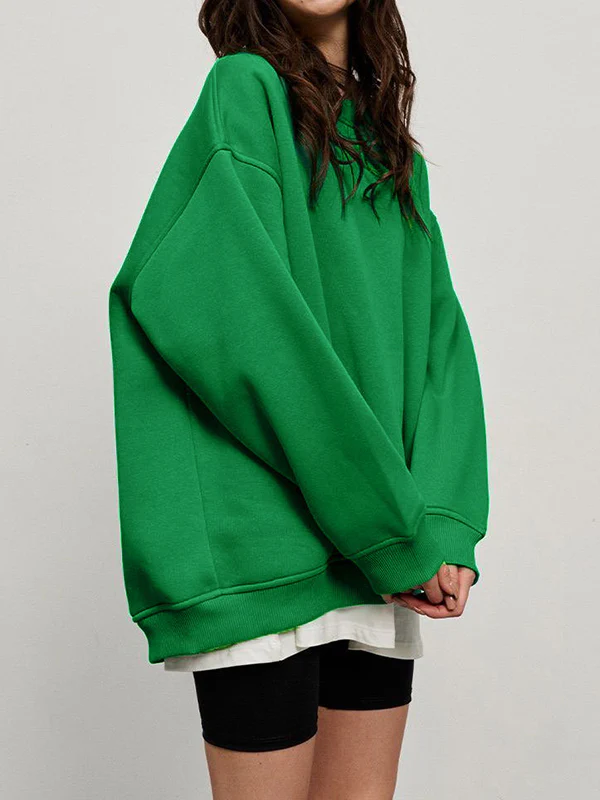 Long Sleeves Loose Solid Color Round-Neck Sweatshirt Tops - Image 13
