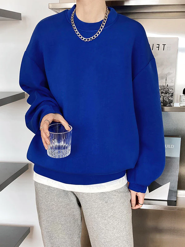 Long Sleeves Loose Solid Color Round-Neck Sweatshirt Tops - Image 14
