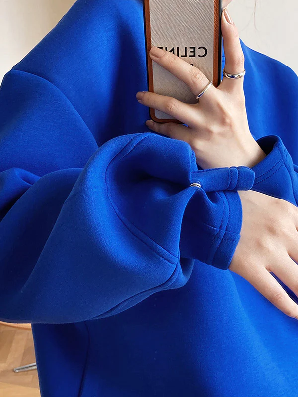 Long Sleeves Loose Solid Color Round-Neck Sweatshirt Tops - Image 15