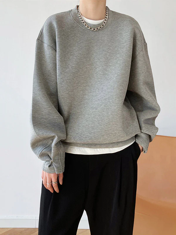 Long Sleeves Loose Solid Color Round-Neck Sweatshirt Tops - Image 2