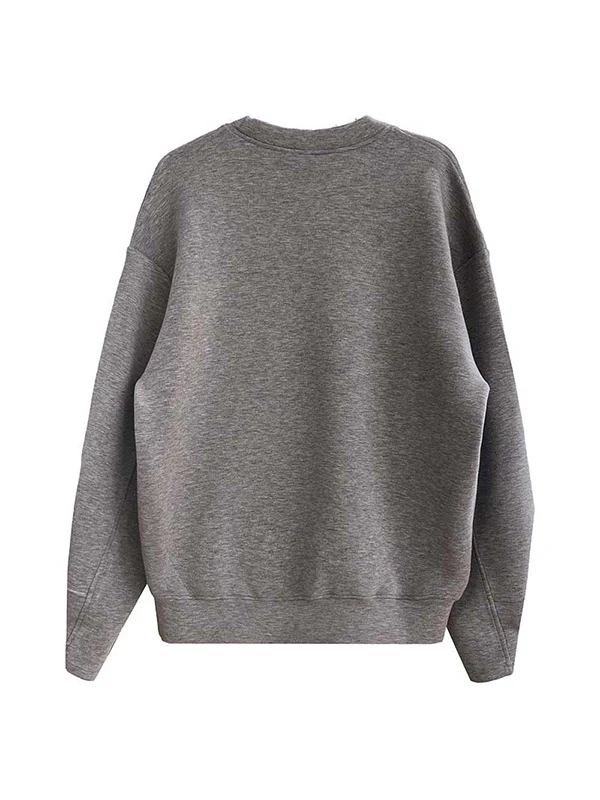 Long Sleeves Loose Solid Color Round-Neck Sweatshirt Tops - Image 21