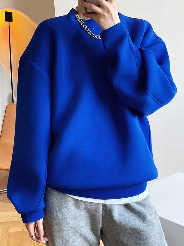 Long Sleeves Loose Solid Color Round-Neck Sweatshirt Tops - Image 9