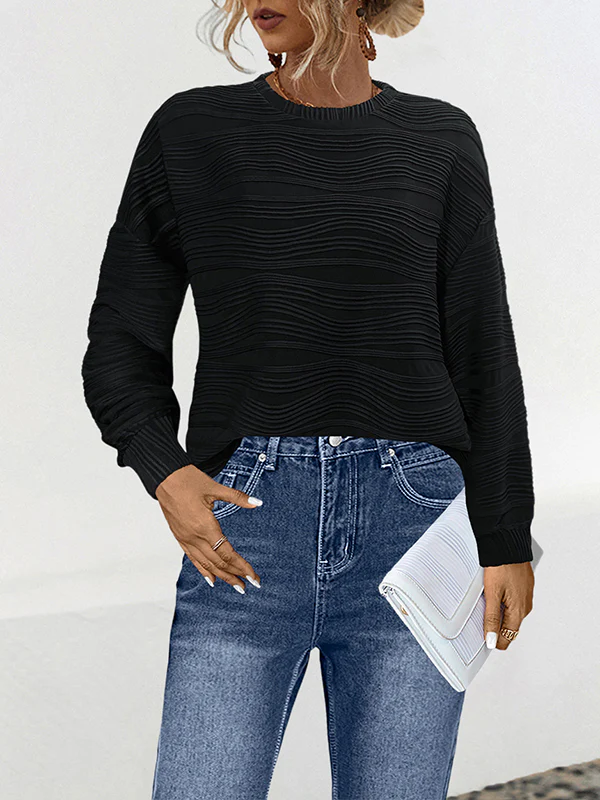 Long Sleeves Loose Solid Color Round-Neck T-Shirts - Image 2