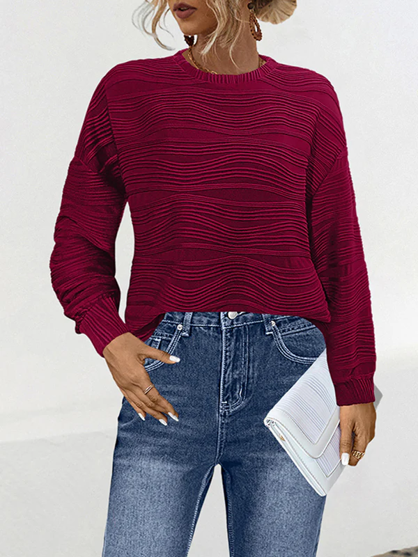 Long Sleeves Loose Solid Color Round-Neck T-Shirts - Image 3