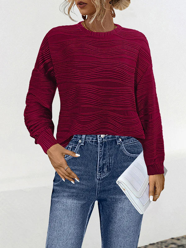 Long Sleeves Loose Solid Color Round-Neck T-Shirts - Image 4