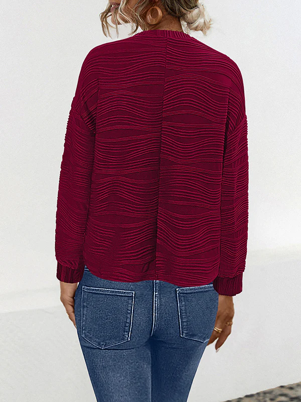 Long Sleeves Loose Solid Color Round-Neck T-Shirts - Image 5