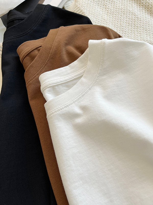 Long Sleeves Loose Solid Color Round-Neck T-Shirts Tops - Image 12