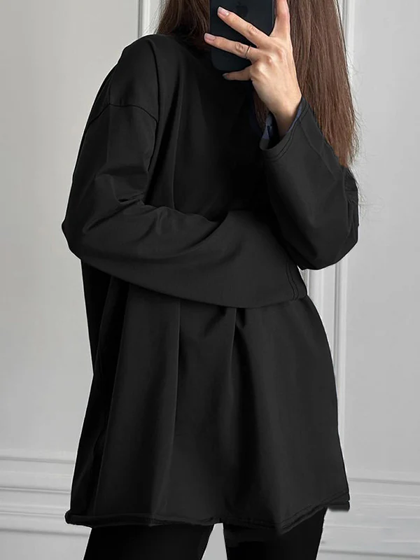 Long Sleeves Loose Solid Color Round-Neck T-Shirts Tops - Image 16