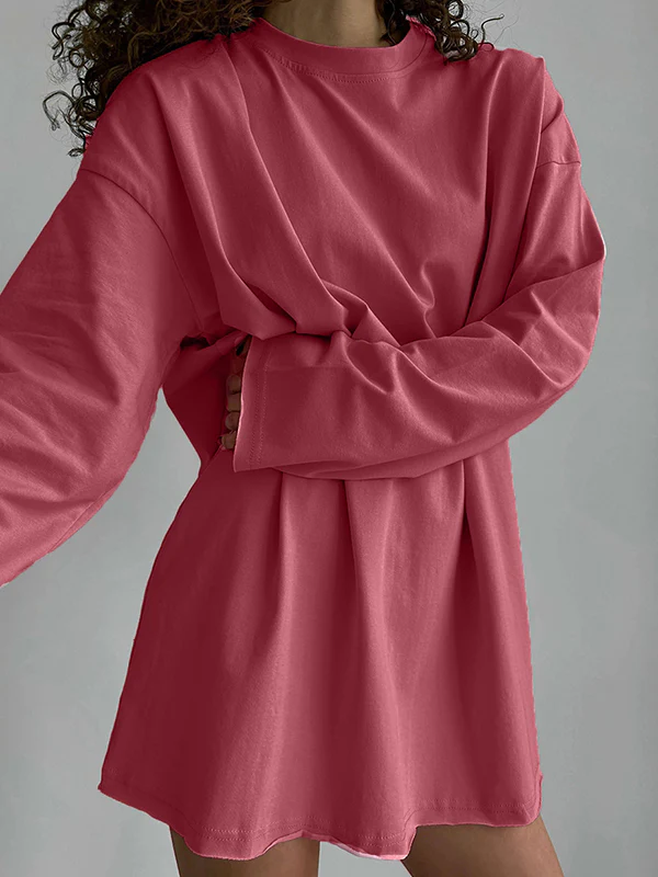 Long Sleeves Loose Solid Color Round-Neck T-Shirts Tops - Image 8
