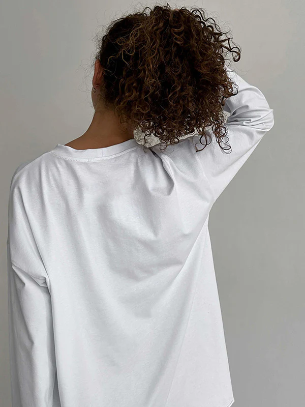Long Sleeves Loose Solid Color Round-Neck T-Shirts Tops - Image 22