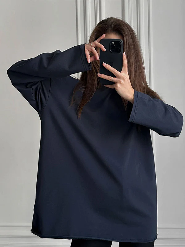 Long Sleeves Loose Solid Color Round-Neck T-Shirts Tops - Image 23