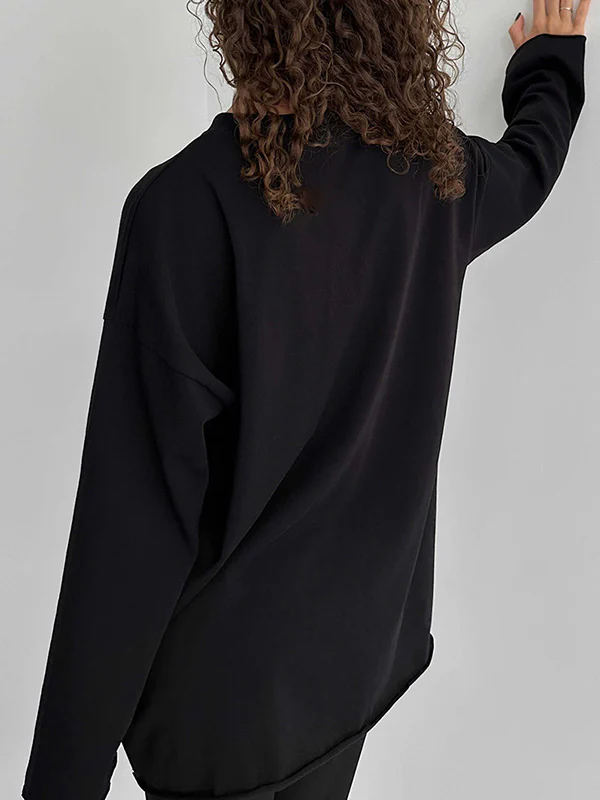 Long Sleeves Loose Solid Color Round-Neck T-Shirts Tops - Image 9