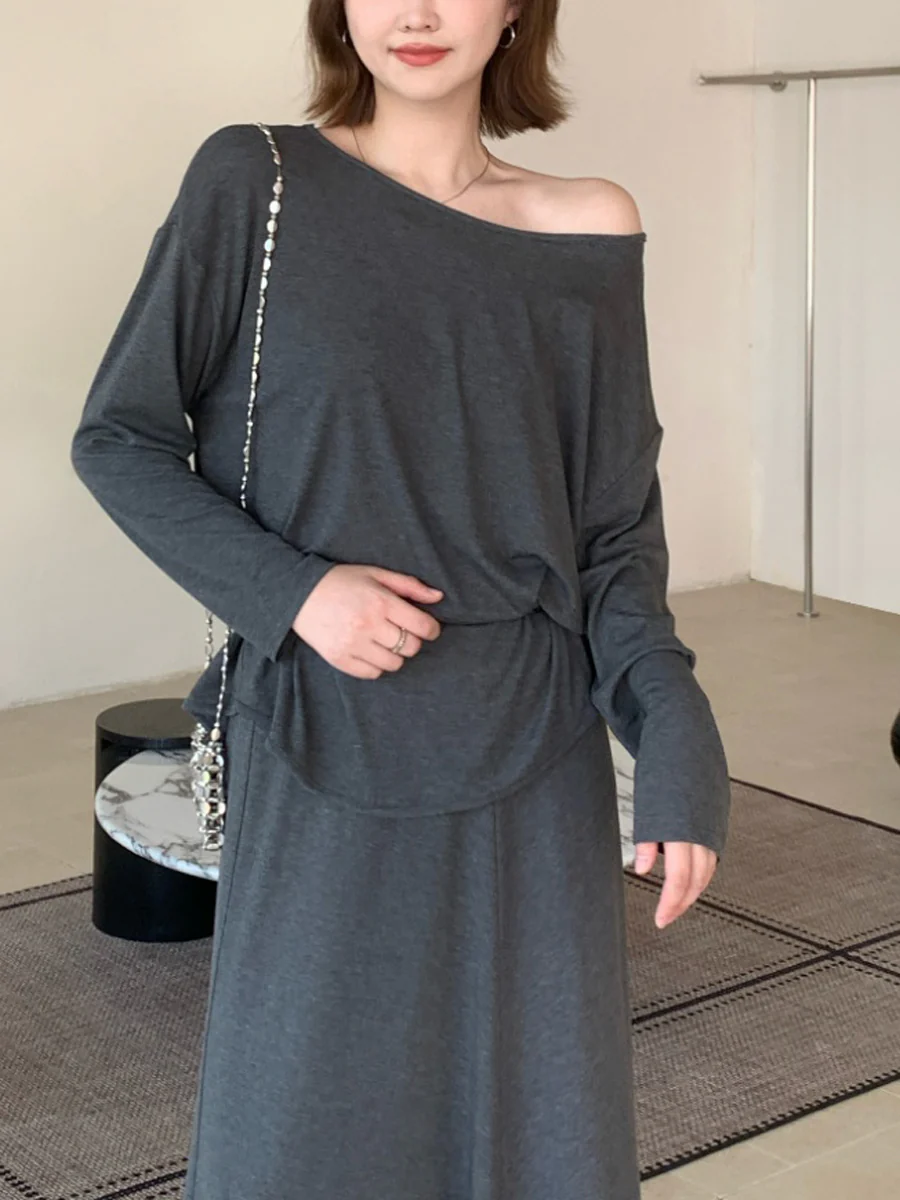 Long Sleeves Loose Solid Color Round-Neck T-Shirts Tops - Image 3