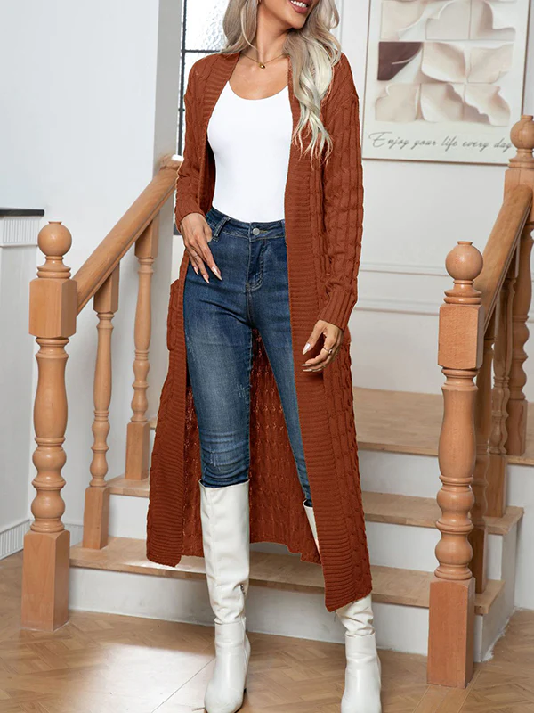 Long Sleeves Loose Solid Color Split-Joint Cardigan Coats - Image 2