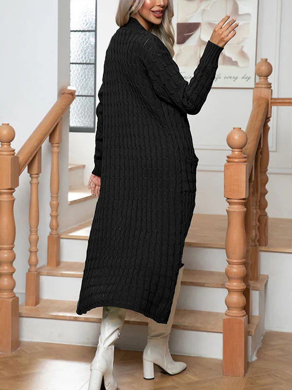 Long Sleeves Loose Solid Color Split-Joint Cardigan Coats - Image 8
