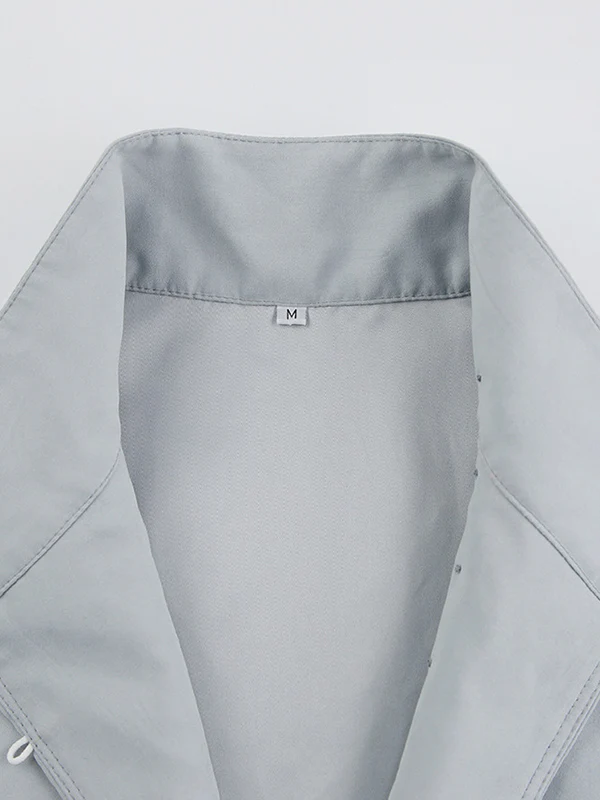 Long Sleeves Loose Solid Color Split-Joint High-Neck Blouses - Image 11