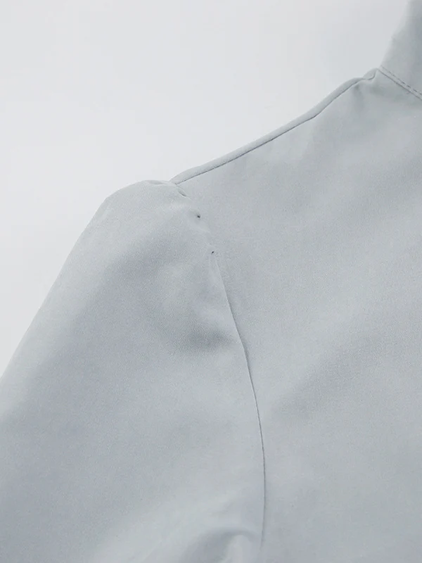 Long Sleeves Loose Solid Color Split-Joint High-Neck Blouses - Image 13