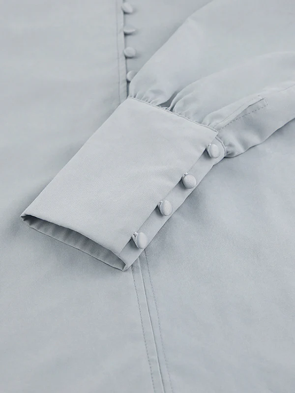 Long Sleeves Loose Solid Color Split-Joint High-Neck Blouses - Image 14