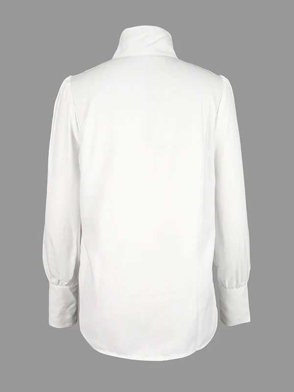 Long Sleeves Loose Solid Color Split-Joint High-Neck Blouses - Image 8