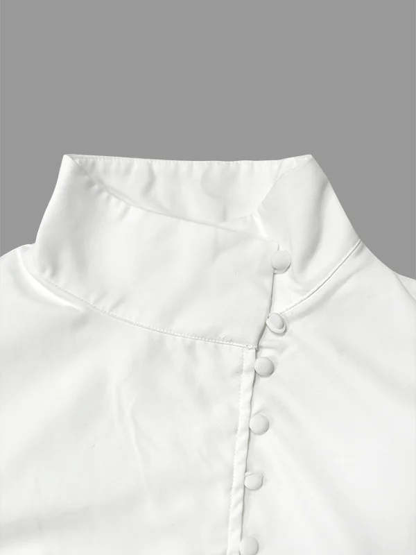 Long Sleeves Loose Solid Color Split-Joint High-Neck Blouses - Image 9