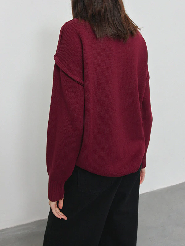 Long Sleeves Loose Solid Color Split-Joint High Neck Pullovers Sweater Tops - Image 16