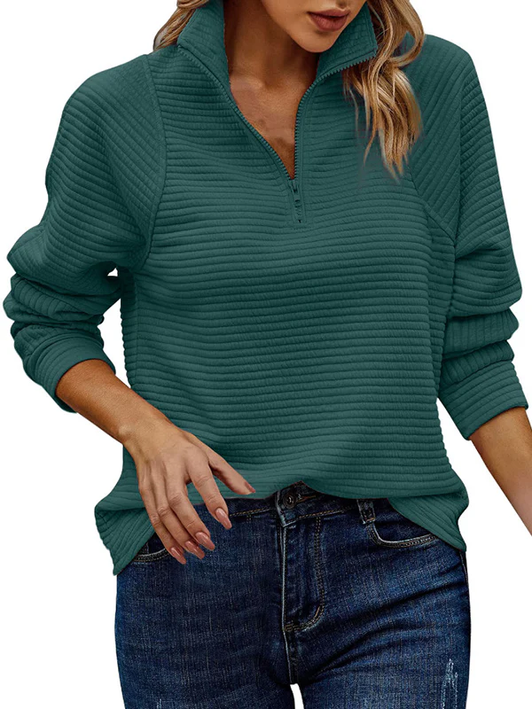Long Sleeves Loose Solid Color Split-Joint High Neck Sweatershirt - Image 8