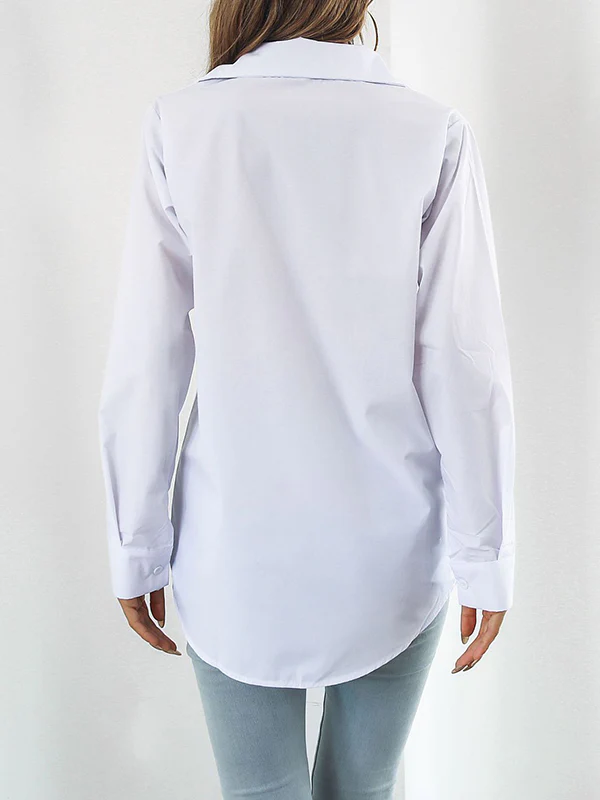 Long Sleeves Loose Solid Color Split-Joint Lapel Blouses - Image 10