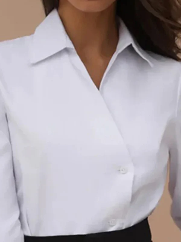 Long Sleeves Loose Solid Color Split-Joint Lapel Blouses - Image 3