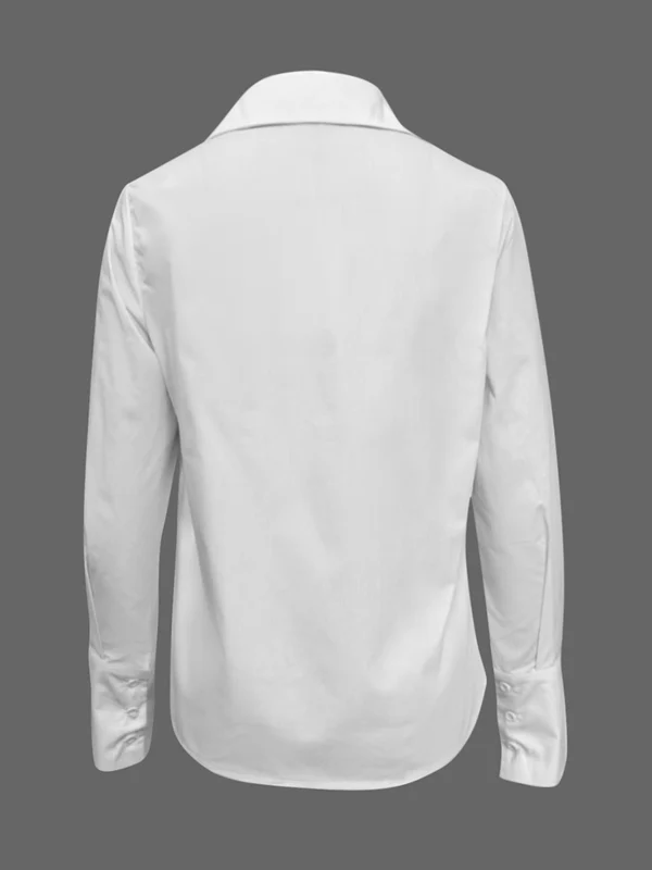 Long Sleeves Loose Solid Color Split-Joint Lapel Blouses - Image 5