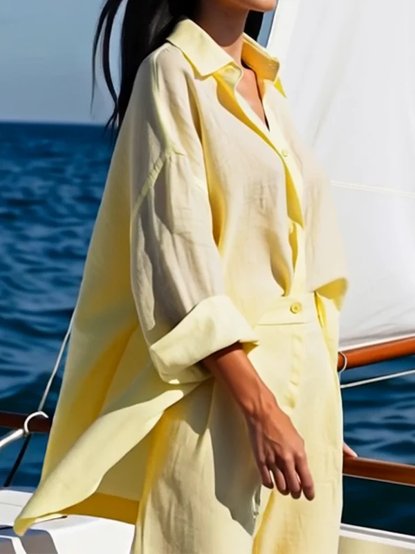 Long Sleeves Loose Solid Color Split-Joint Lapel Blouses&Shirts Tops - Image 3