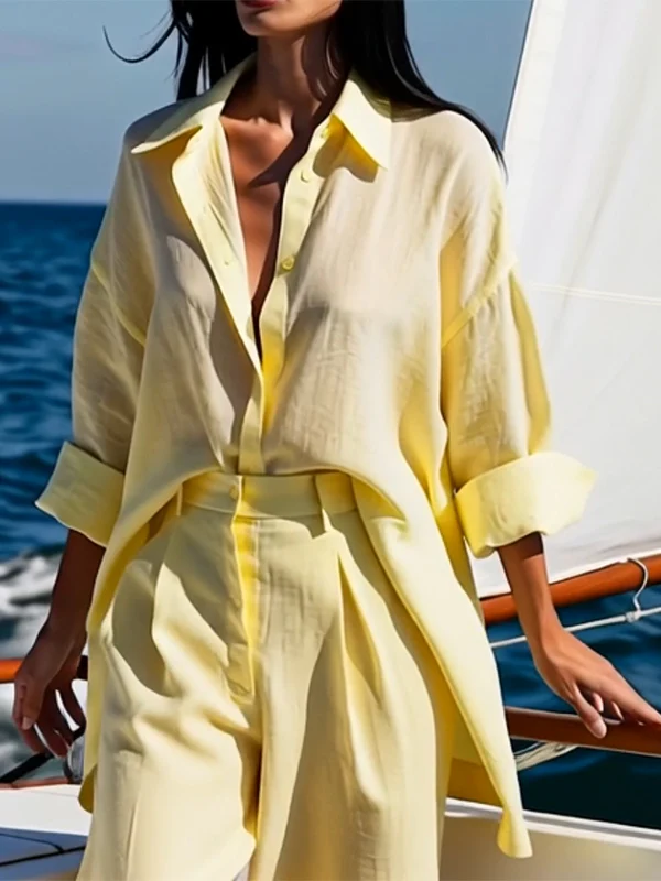 Long Sleeves Loose Solid Color Split-Joint Lapel Blouses&Shirts Tops - Image 4