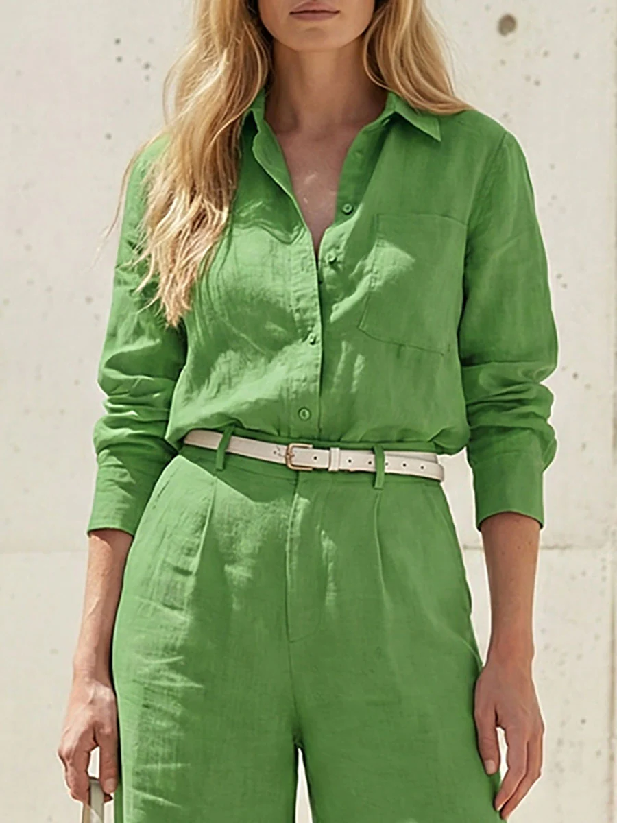 Long Sleeves Loose Solid Color Split-Joint Lapel Blouses&Shirts Tops - Image 5
