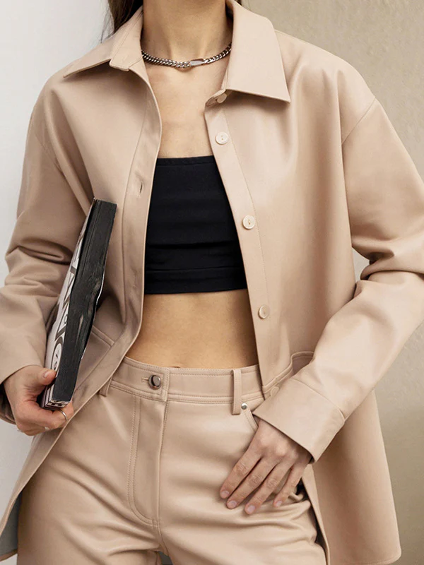 Long Sleeves Loose Solid Color Split-Joint Lapel Jackets Outerwear - Image 4