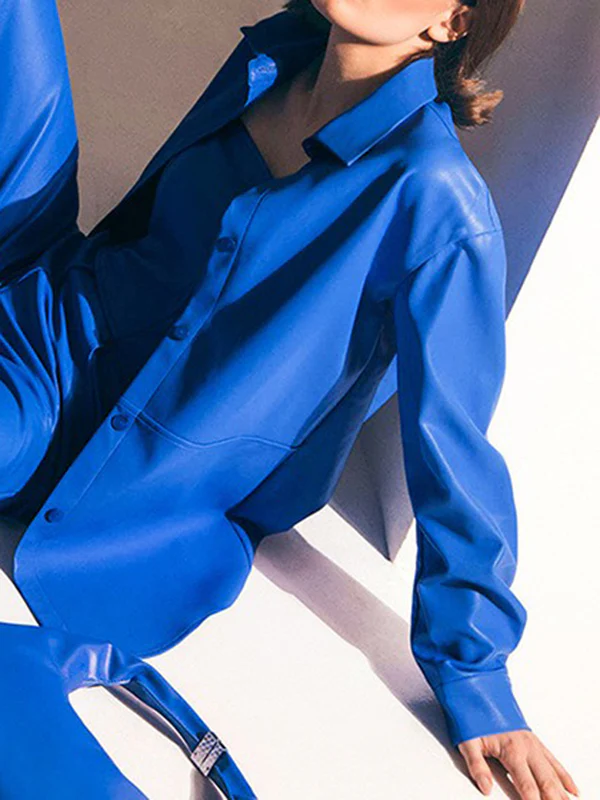 Long Sleeves Loose Solid Color Split-Joint Lapel Jackets Outerwear - Image 9