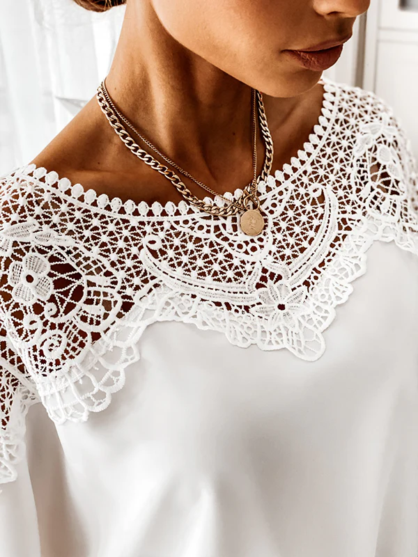 Long Sleeves Loose Solid Color Split-Joint Round-Neck Blouses&Shirts Tops - Image 10